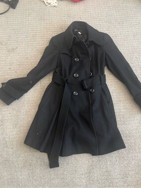 Moda International Black Double-Breasted Trench Coat